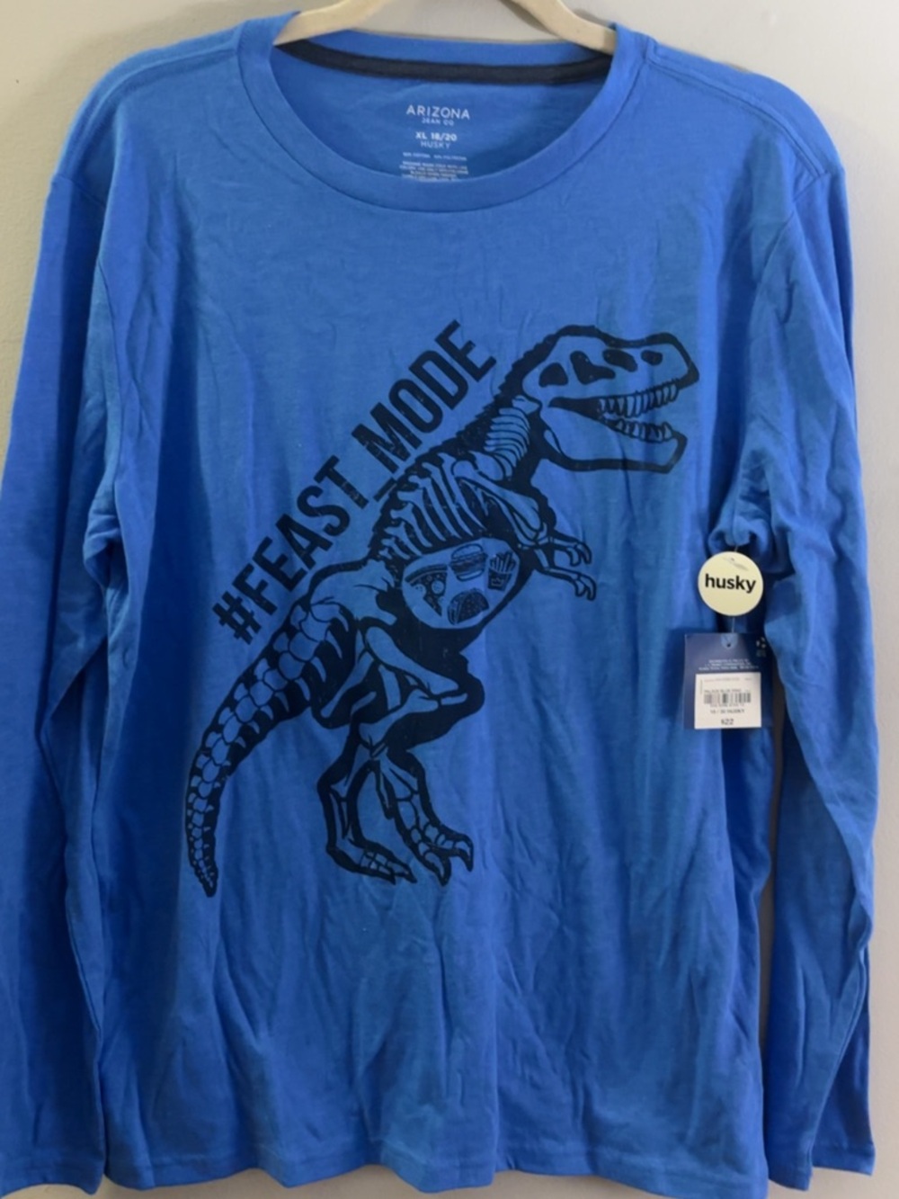 Arizona Jean Company Husky Blue Long Sleeve Tee with Black Neck Trim